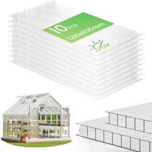 10 x Plaques de polycarbonate alveolaires transparent creux 6mm 121x60.5cm